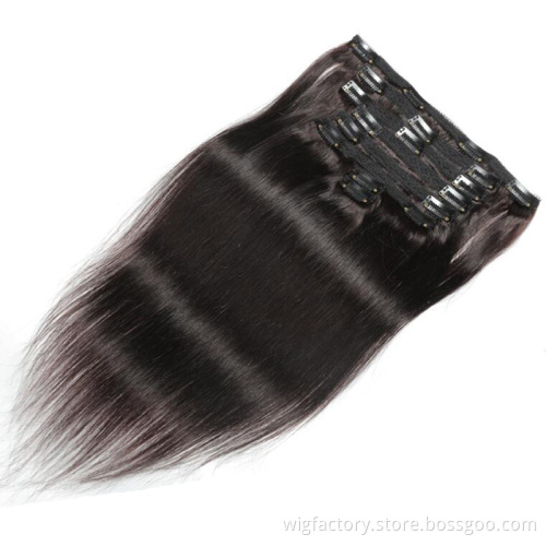 16pcs clip in human hair extensions straight 140g Brazilian extension hair clips,100% Real Natural clip in hair extension yaki